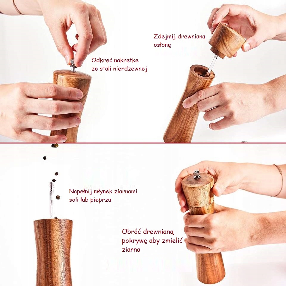 2×Ręczny Młynek Do Soli I Pieprzu zestaw z podstawką Model HG111010