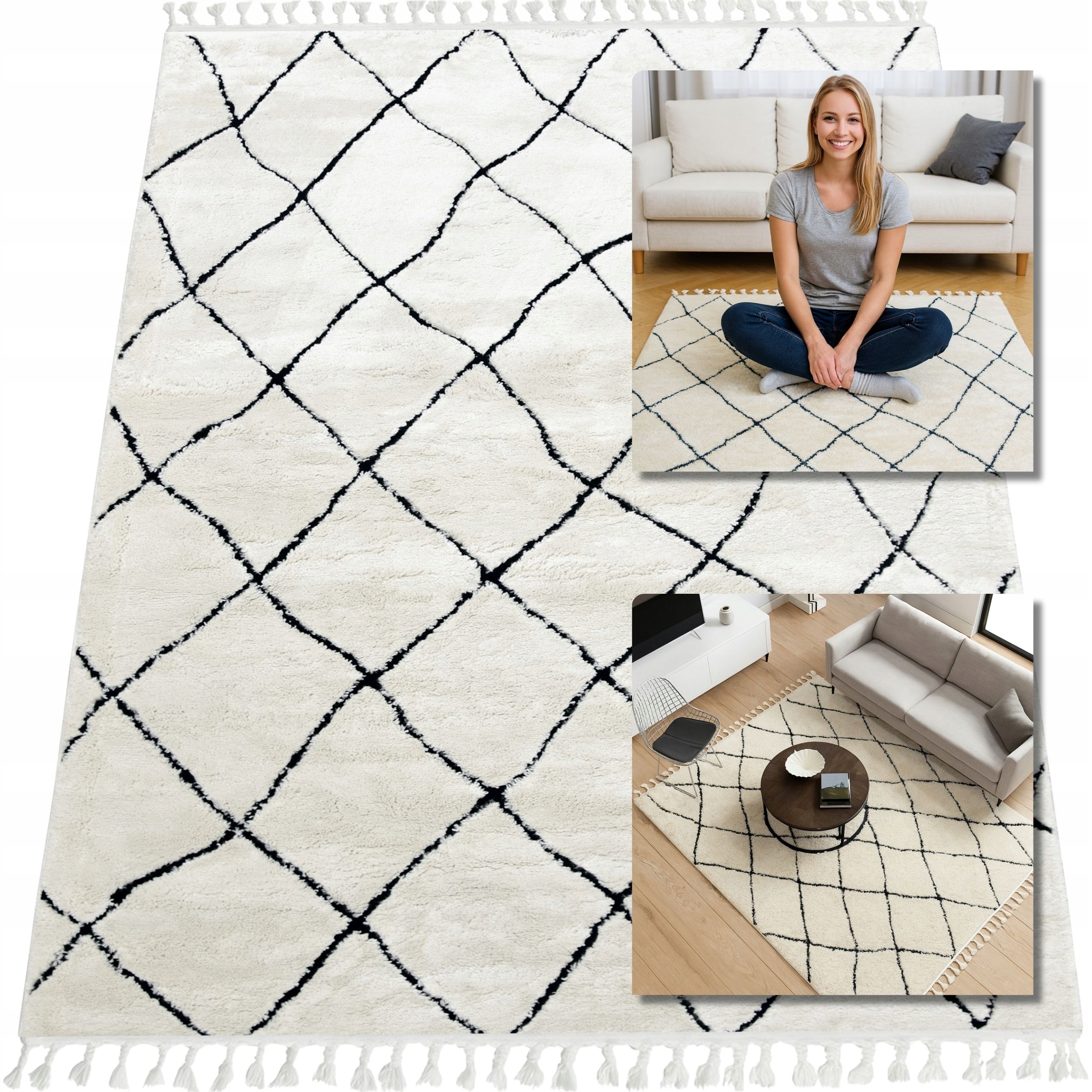 Koberec Krémový Turecký Shaggy Siena Koberce Do Obývacího Pokoje Boho Loft 200x300