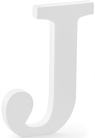 DREWNIANA LITERA J BIAŁA 20 CM DEKORACJA INICJAŁY NA WESELE KOMUNIE OZDOBA