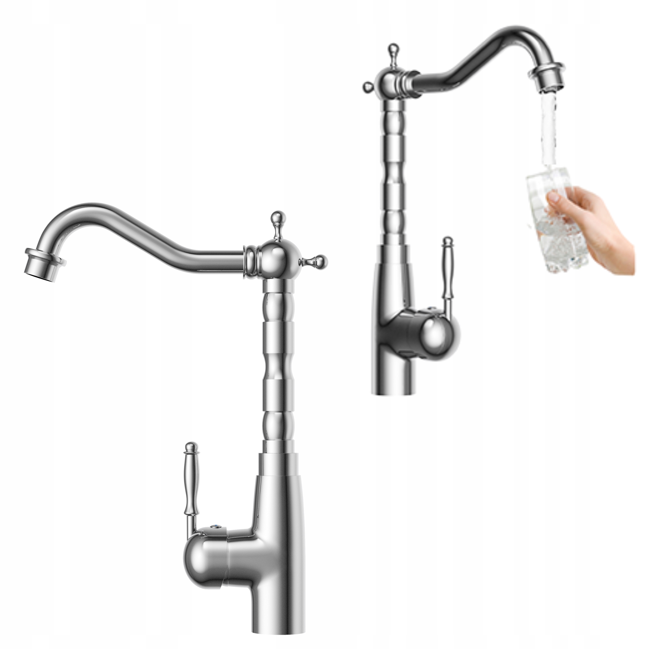 Retro kuchynská batéria do drezu jednopáková, stojanový kohútik, chróm