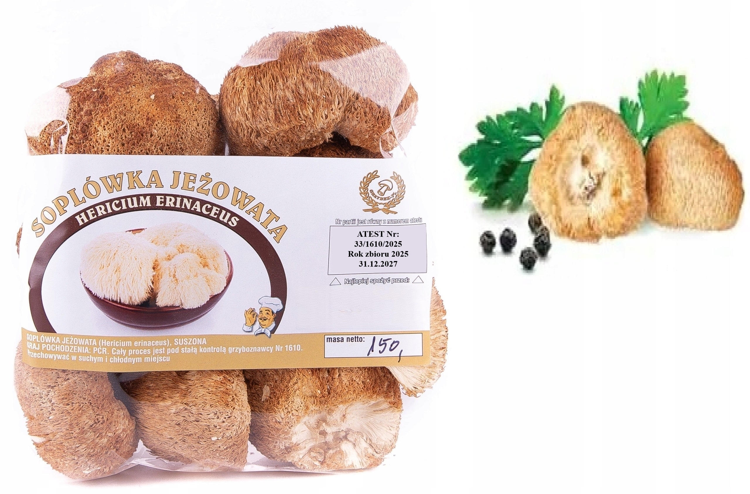 Levně Korálovec Ježatý (Hericium erinaceus) Kapeluše 150 g sušené houby