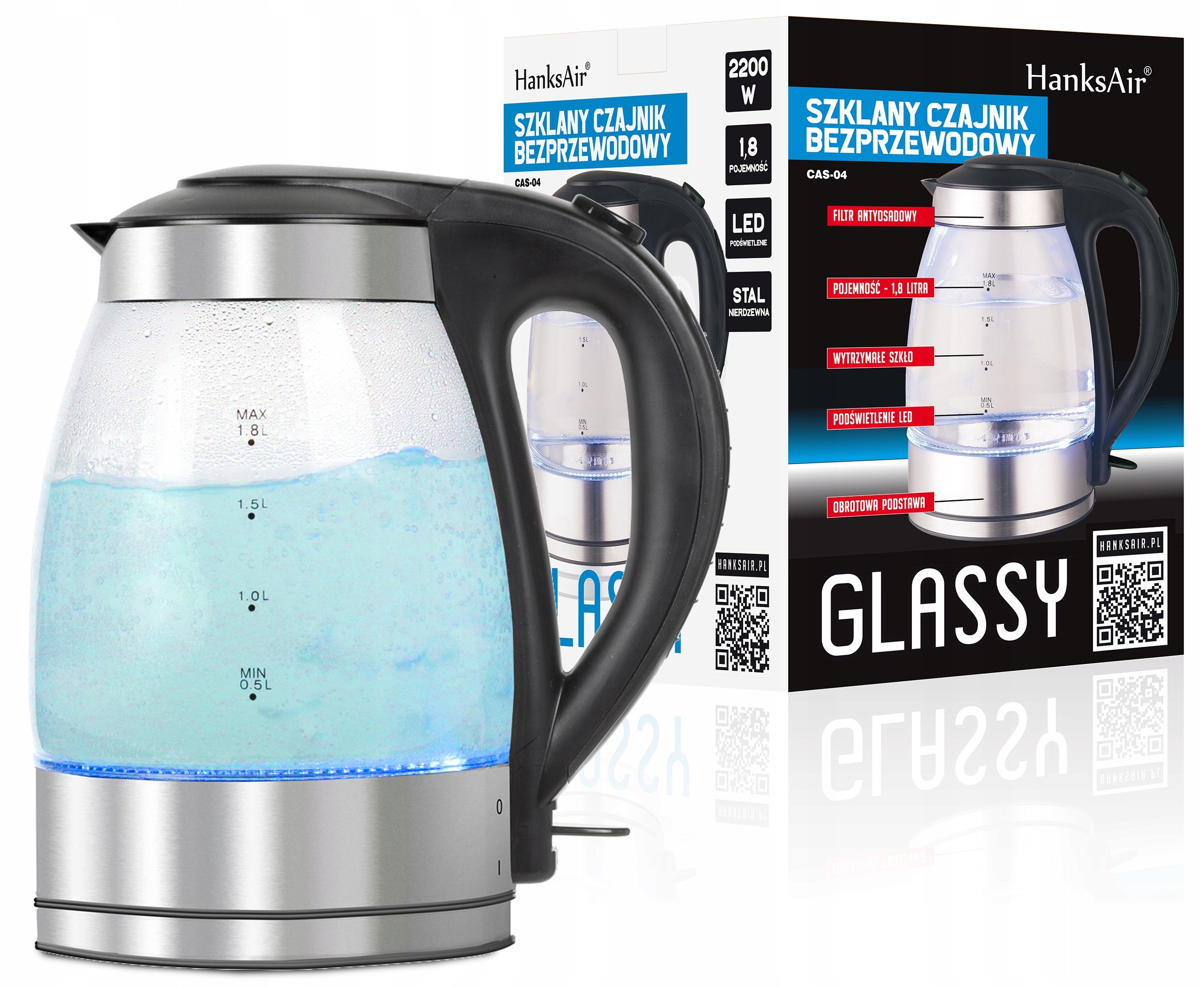 

Czajnik Elektryczny Szklany Led 1,8L 2200W