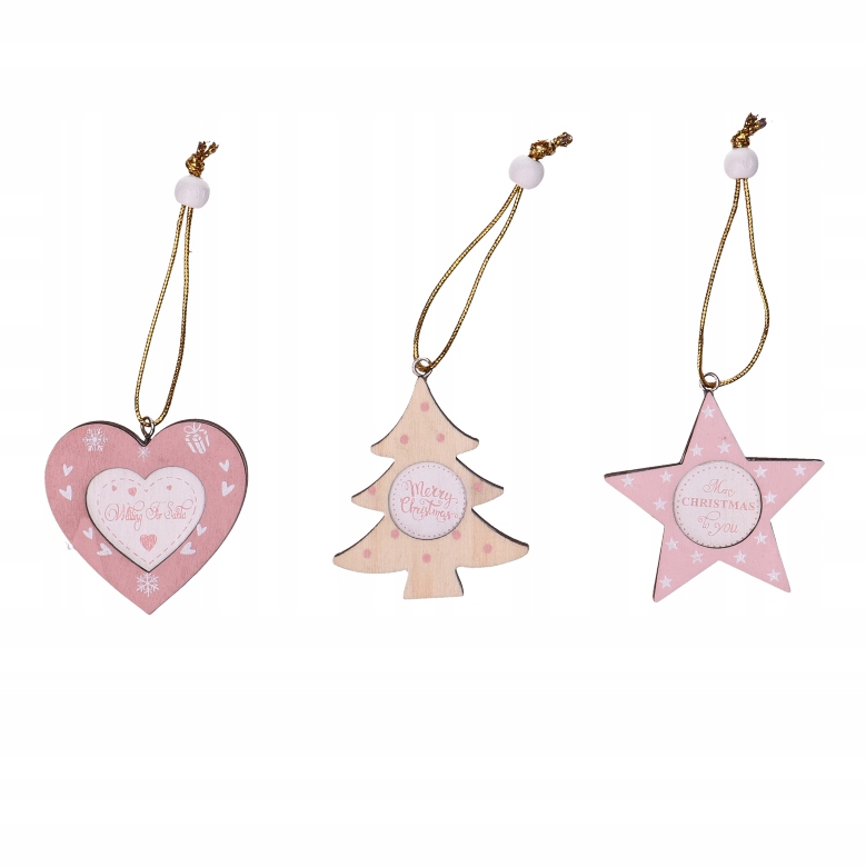 

Drewniana zawieszka na choinkę 3 szt. mix