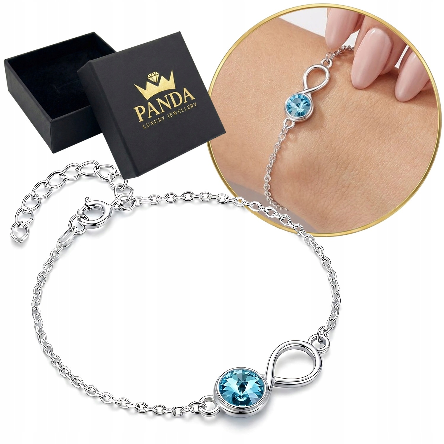 Stříbrný náramek 925 Nekonečno Modrý Křišťál na Valentýna