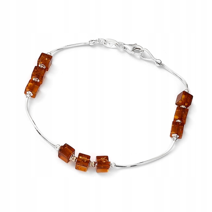 Stříbrný Náramek S Jantarovými Kostkami
