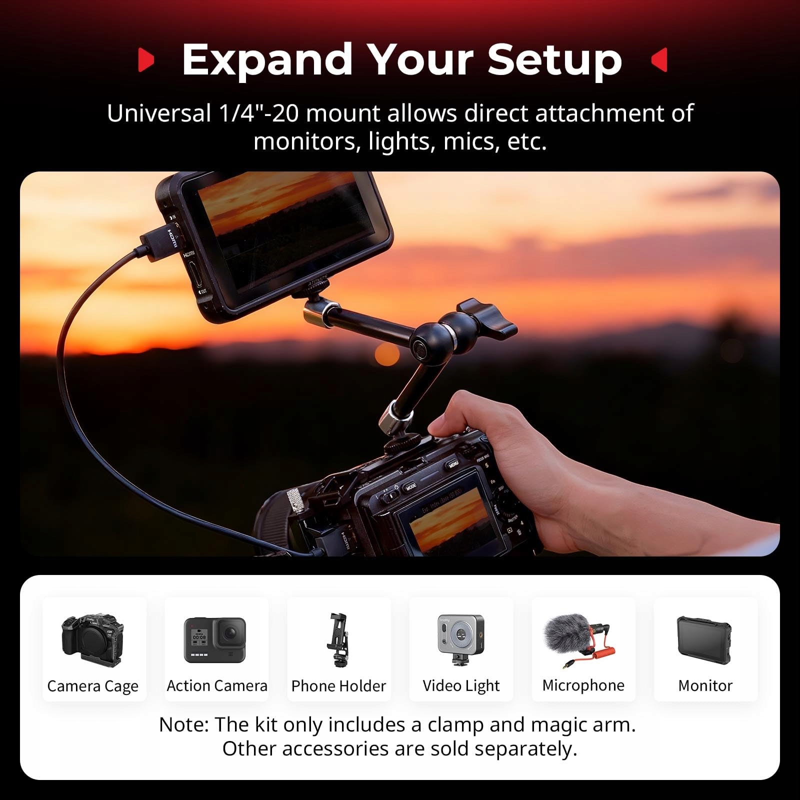 SMALLRIG 5605 Ramię Magic Clamp Uchwyt Do GoPro DJI Insta360 1 4 Cala — miniatura 4