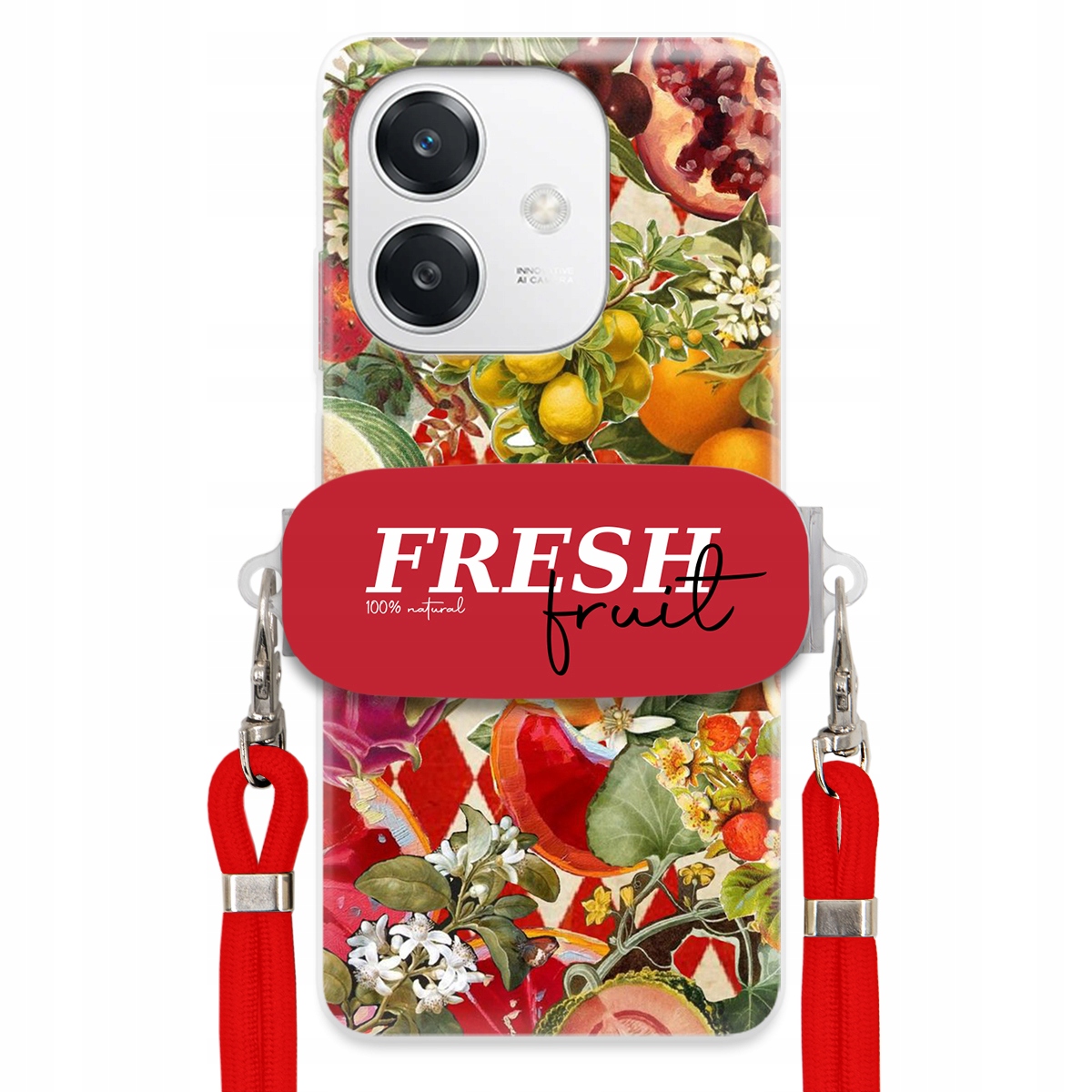 Puzdro pre Oppo A40 5G Červené Crossbody vodítko držiak Fresh Fruit Ovocné