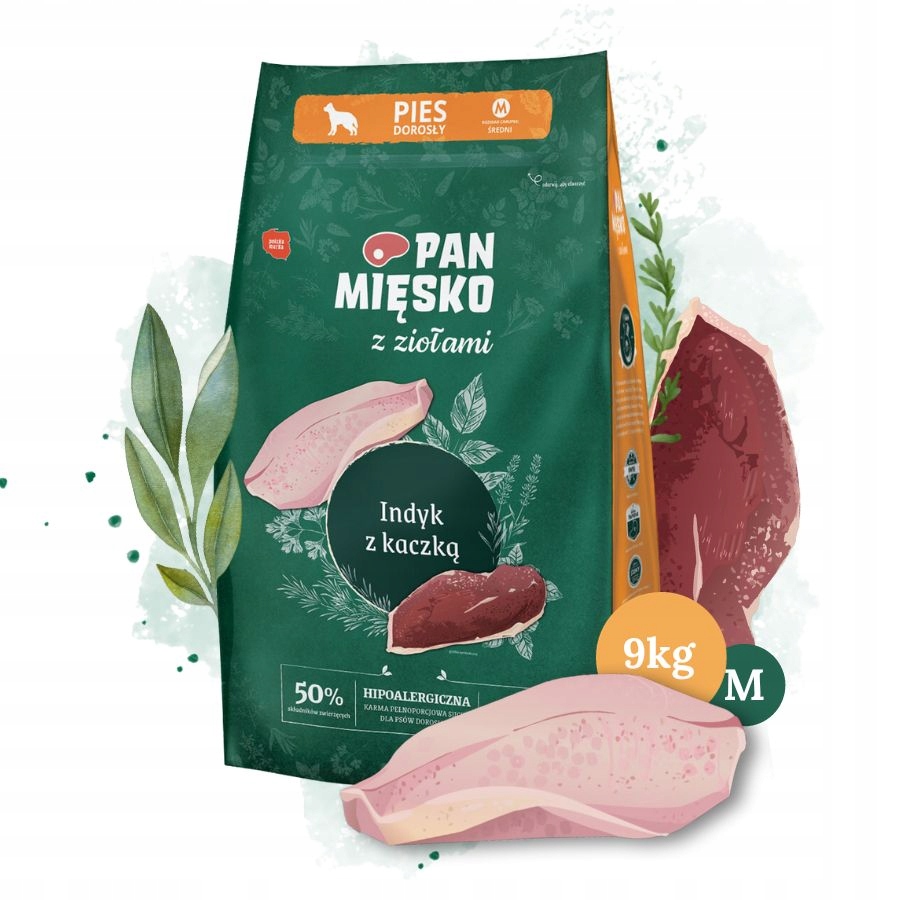 Pan Mięsko z Ziołami karma sucha dla psa Indyk z Kaczką średnie rasy 9kg