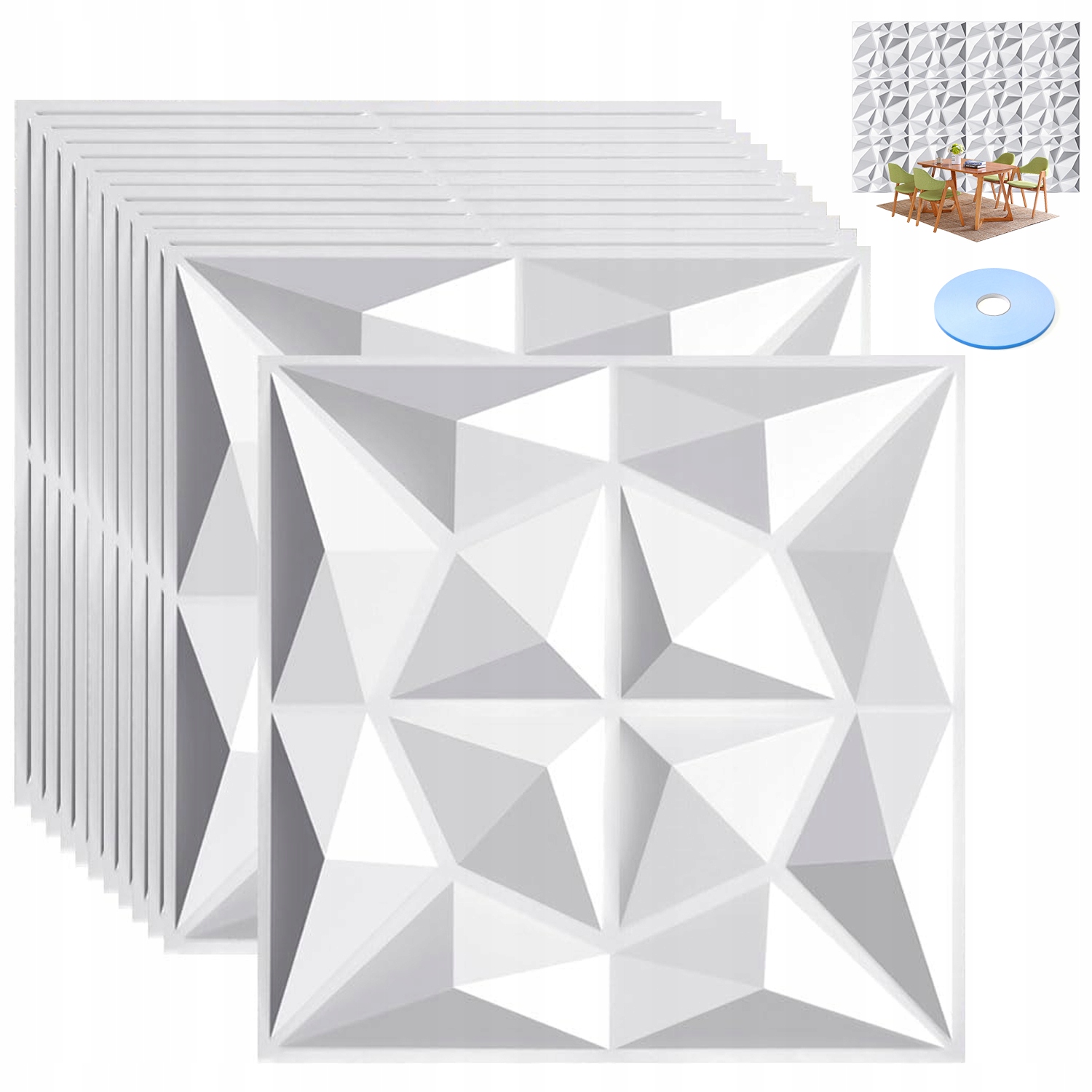 Bílé Dekorativní Panely 3D Kosočtverec Vzor 50X50 CM Pvc Stěna Kuchyně Obývací Pokoj