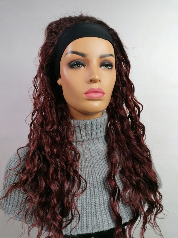 Paruka Na Opasku profesionální mahagonová mix vln dlouhá 65 cm