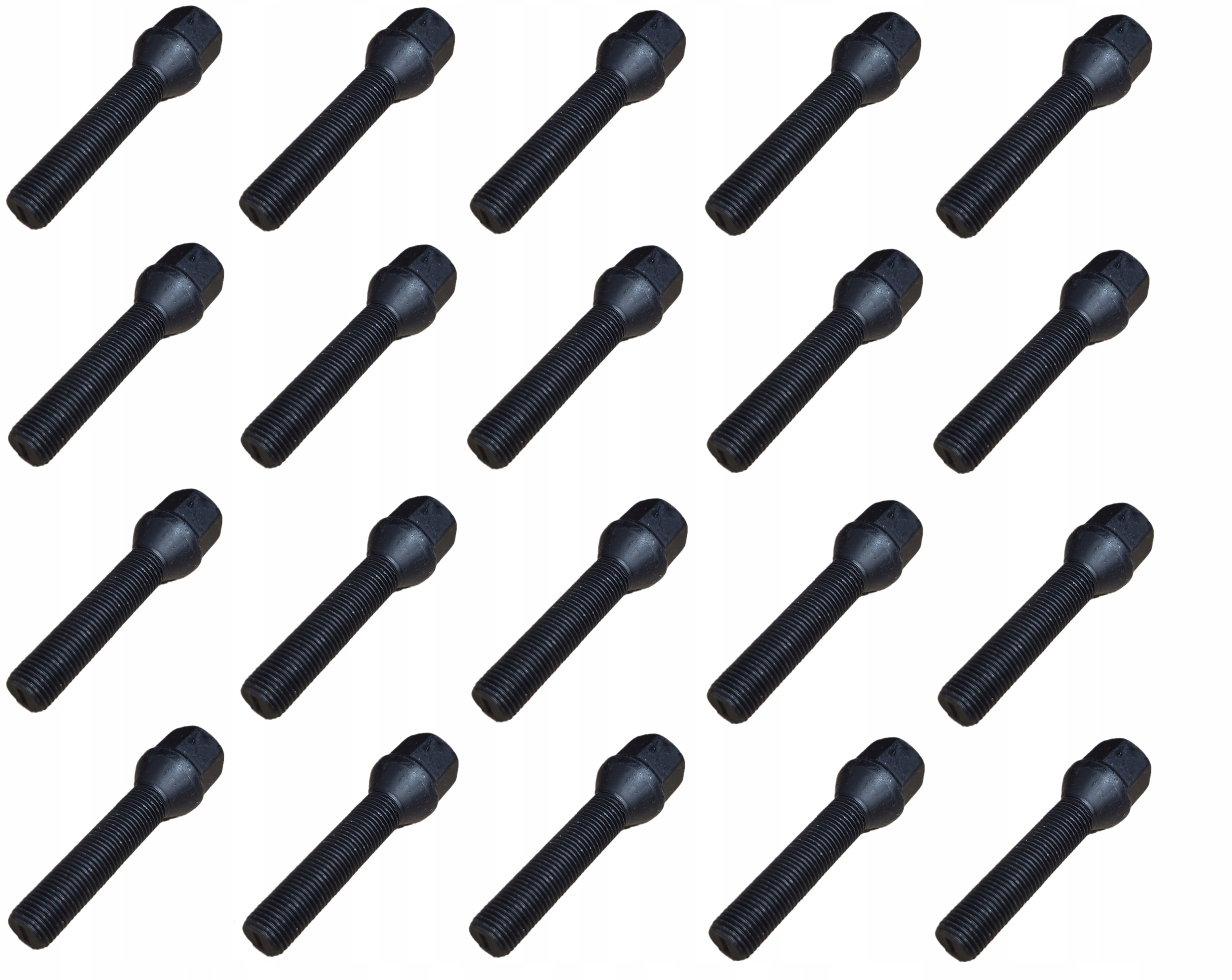 Černé šrouby 12x1,25 55 mm kužel kl17 Alfa Romeo Fiat Citroen Peugeot 20x
