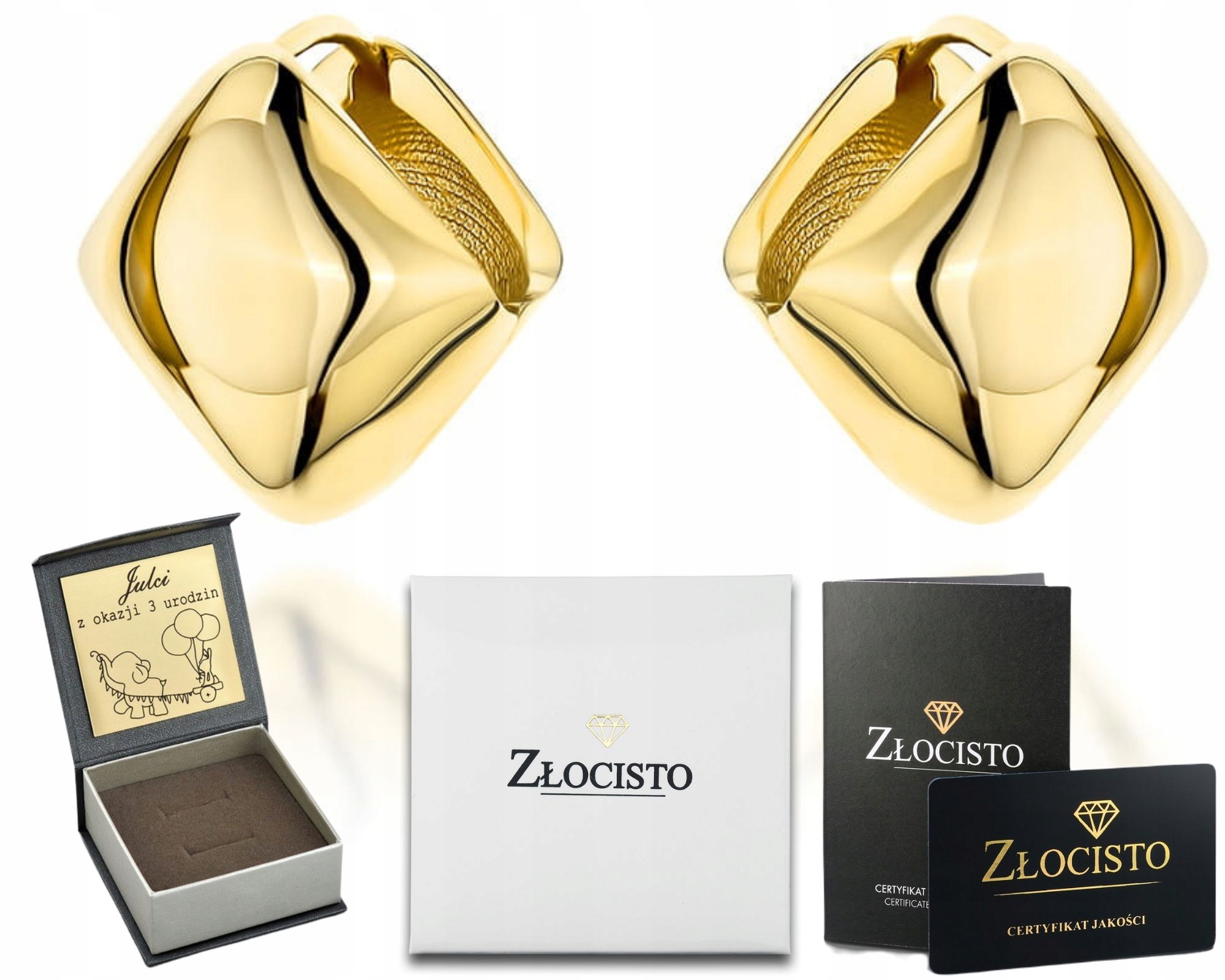 Zlaté Náušnice S Hladkými Čtverci Jako Dárek Moderní Elegantní Zlato 585