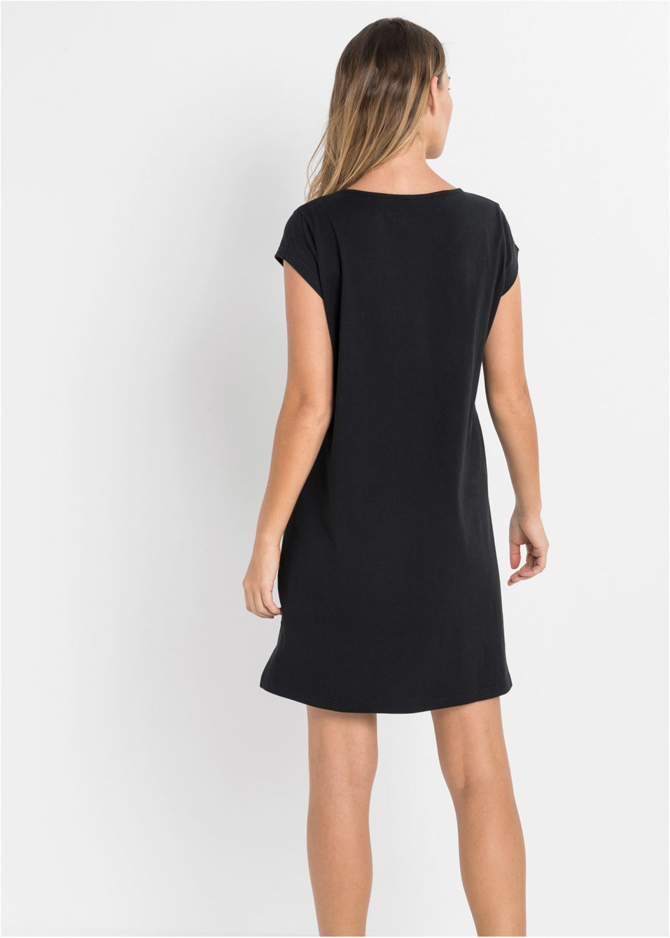 DA256 KOSZULA NOCNA DAMSKA Z BAWEŁNY Z NADRUKIEM BONPRIX 36/38 CZARNA Materiał dominujący bawełna