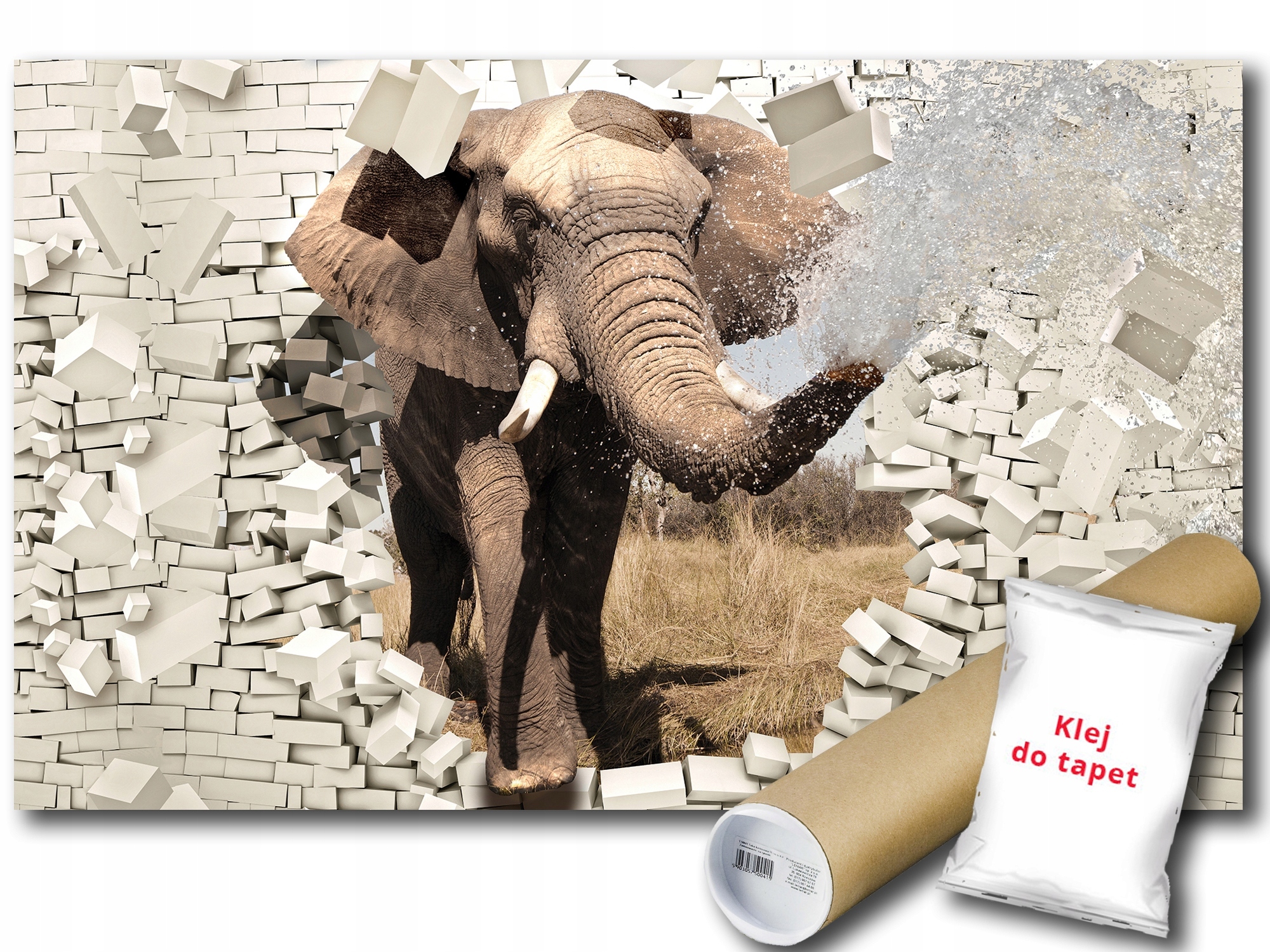 Fototapeta Vinylová Stena Tehla Diera 3D Prechod Ilúzia Slon 208x146