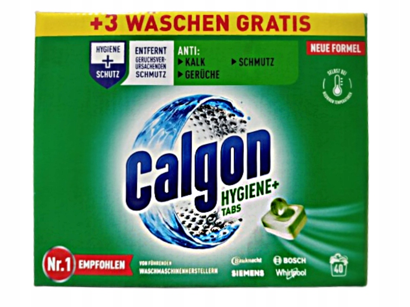 Levně Tablety na odvápňování do pračky Calgon Hygiene+ 40 kusů 520 g