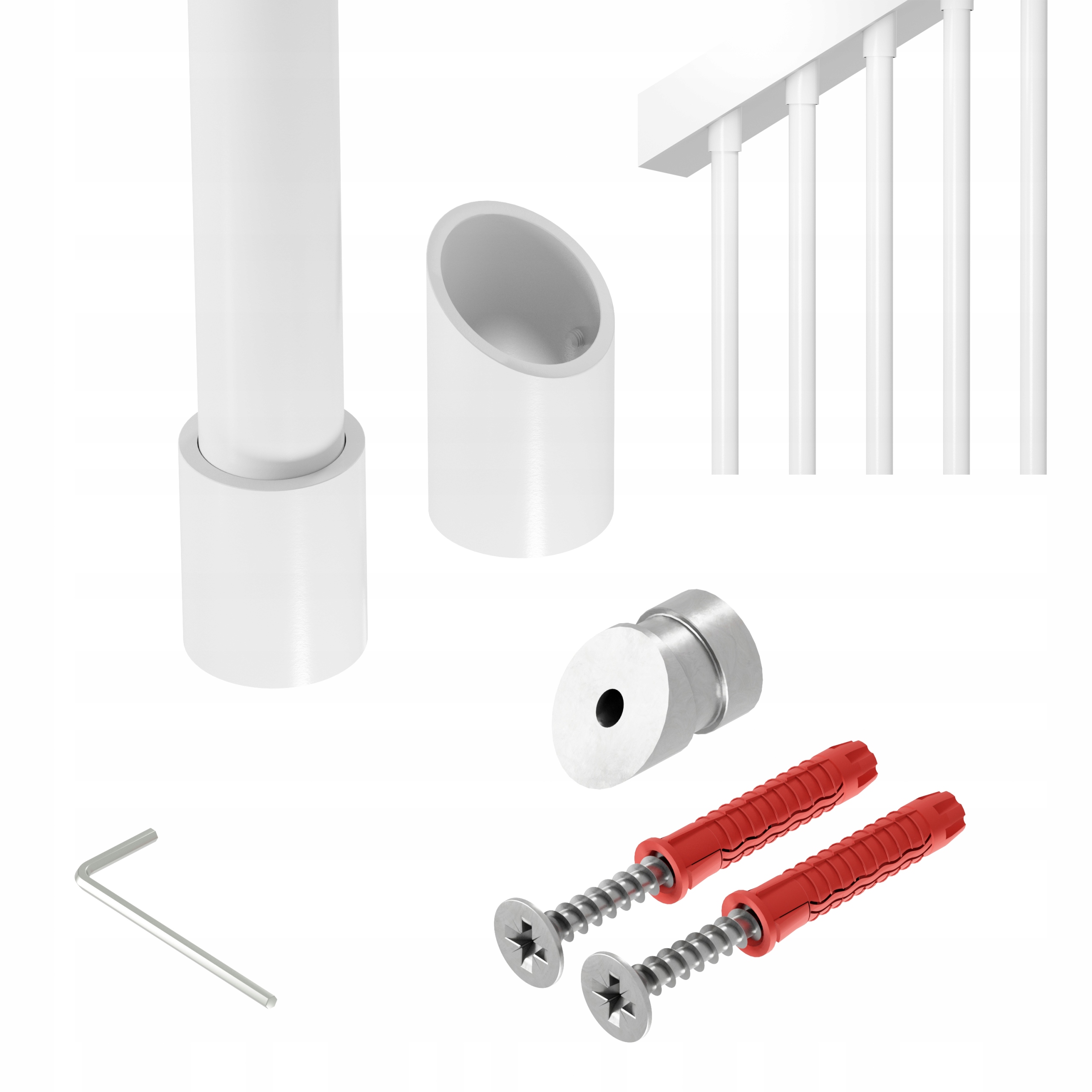 Zábradlí na schody šikmé 32 st Harfa fi 25 mm bílé 295 cm Naxo 32