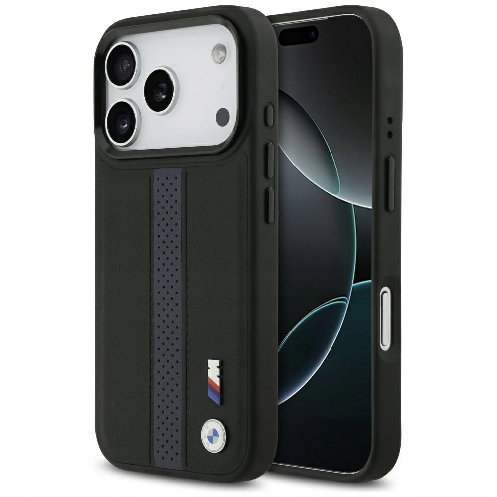 Pouzdro Bmw M Perforated Stripe Logo MagSafe pro iPhone 17 Pro, modré