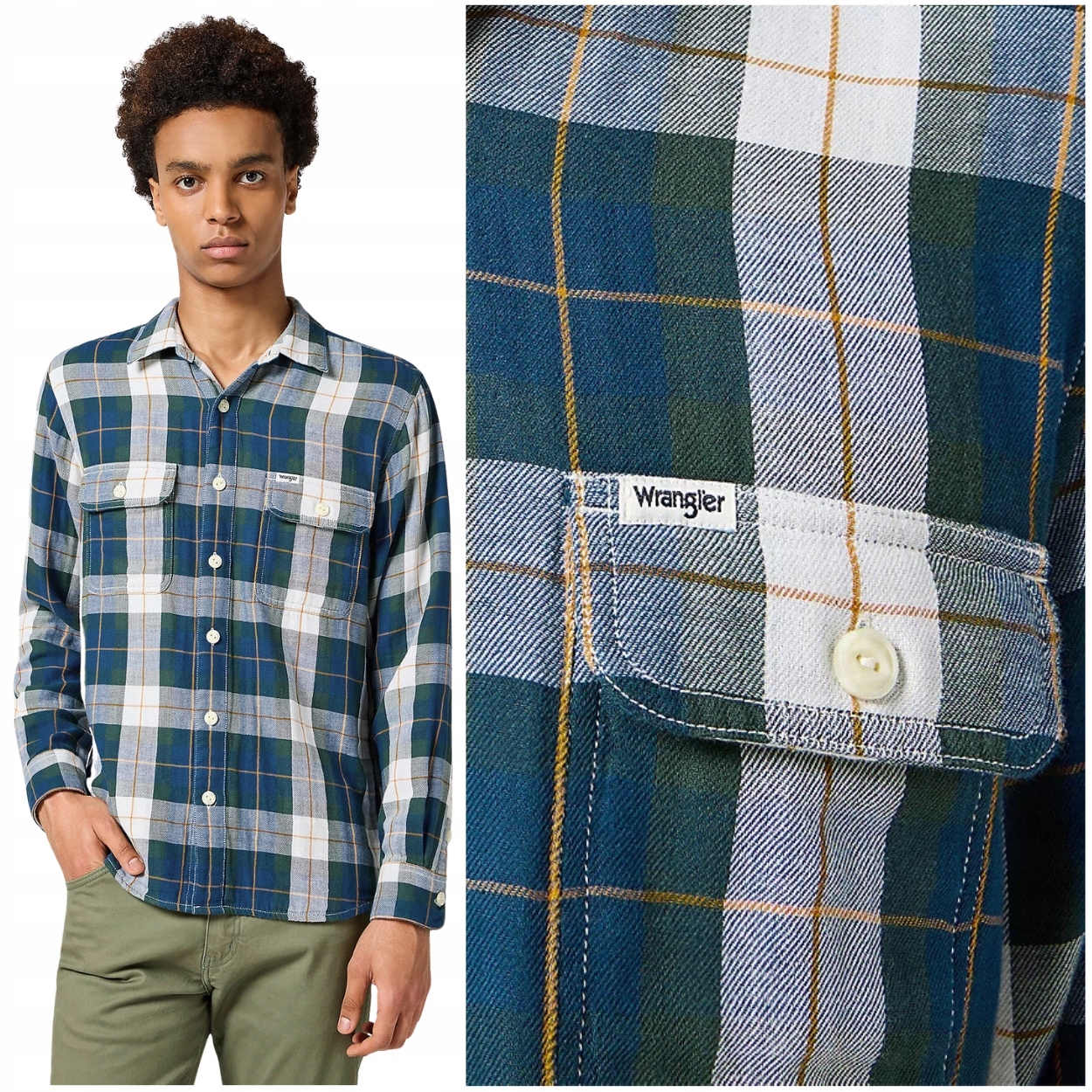 Wrangler 2 Pkt Shirt Green klasická pánská kostkovaná bavlněná košile XL