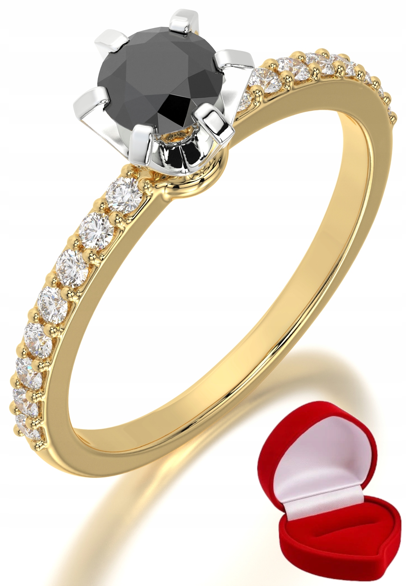 Zlatý Prstýnek 585 14k Černý Briliant 0,30 ct R20