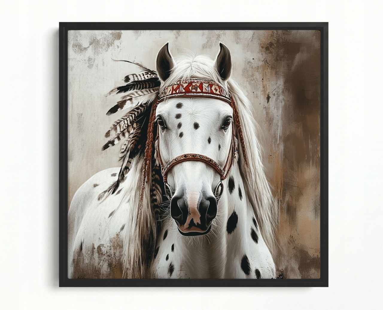 Obraz Rama American Box Kôň Portrét Perie Indian Appaloosa Etno 60x60