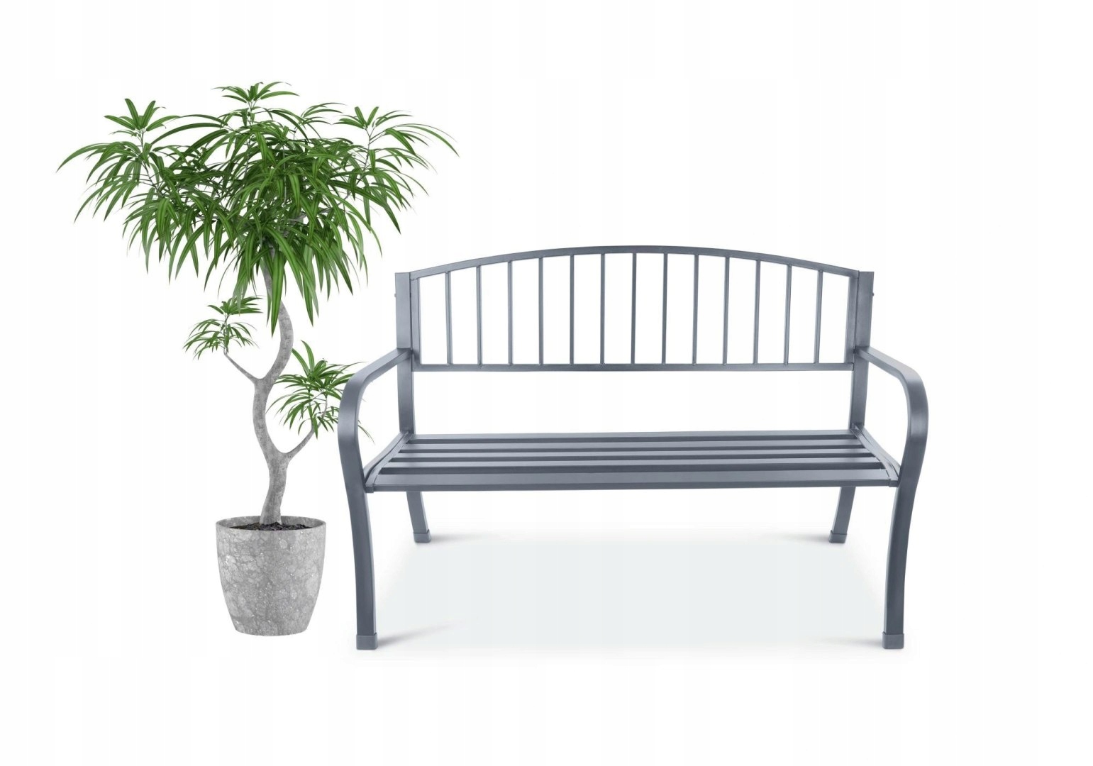 Záhradná lavička s parkovým operadlom na terasu balkón, kovová konštrukcia, graf