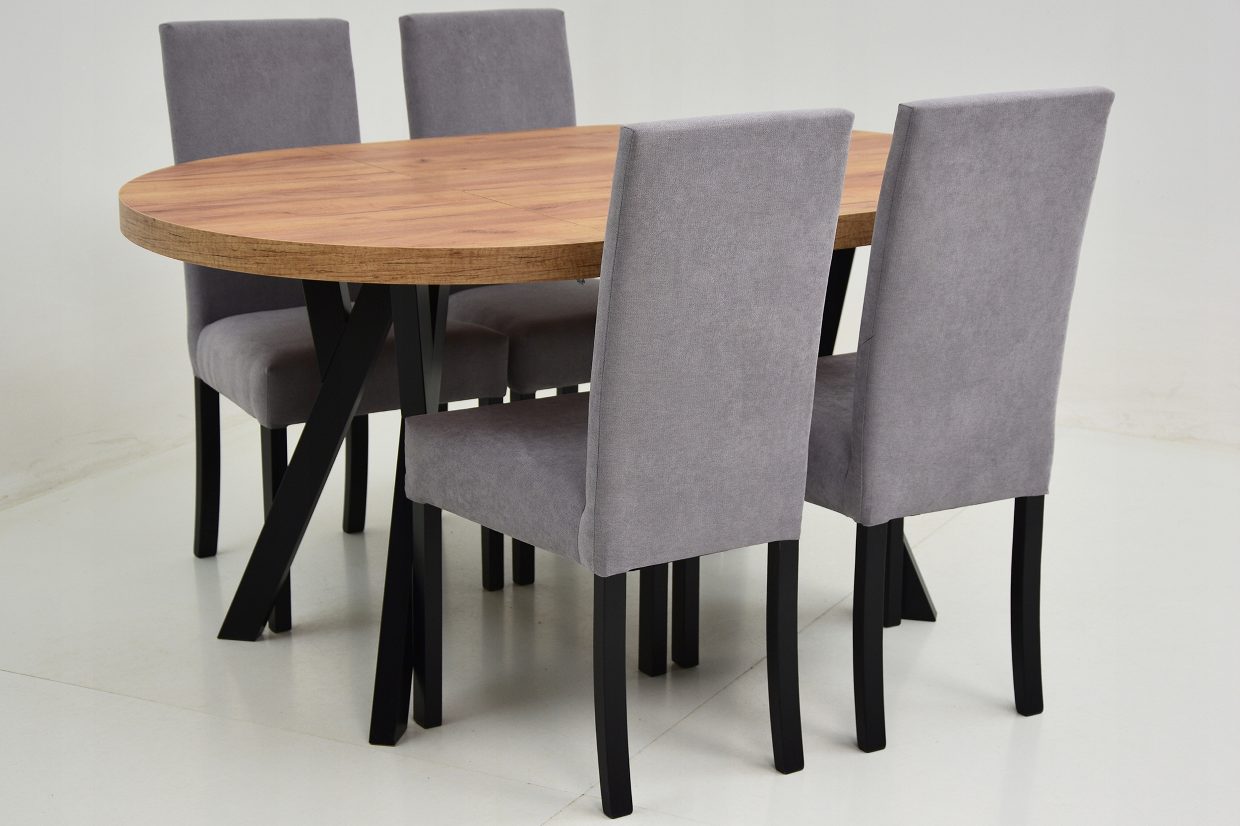 Zestaw do SALONU Stół okrągły ROZKŁADANY DĄB CRAFT i 4 krzesła FOTELOWE Marka Grande Meble