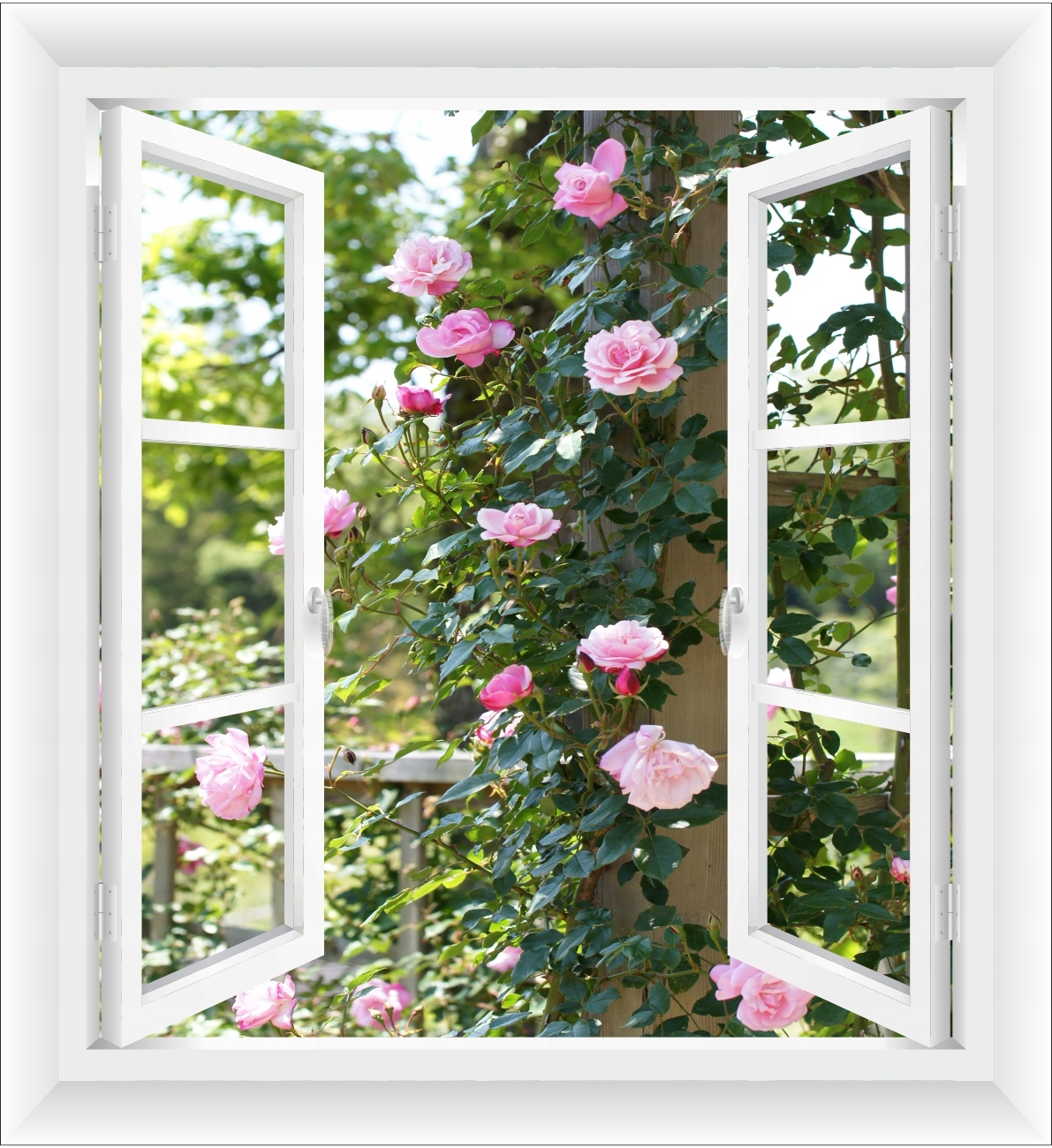 

Fototapeta Okno 3D Ogród Pergola Kwiaty