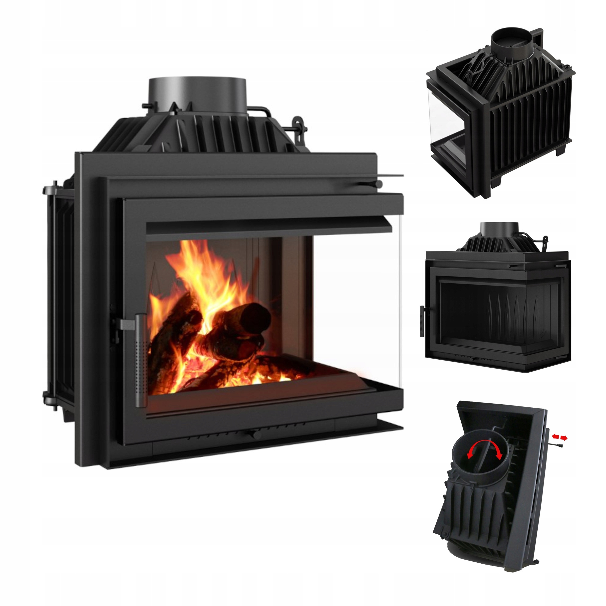 KOMINEK NAROŻNY POWIETRZNY ŻELIWNY SIMPLE PRAWY BS 8KW FI180 Z NORMĄ EKO