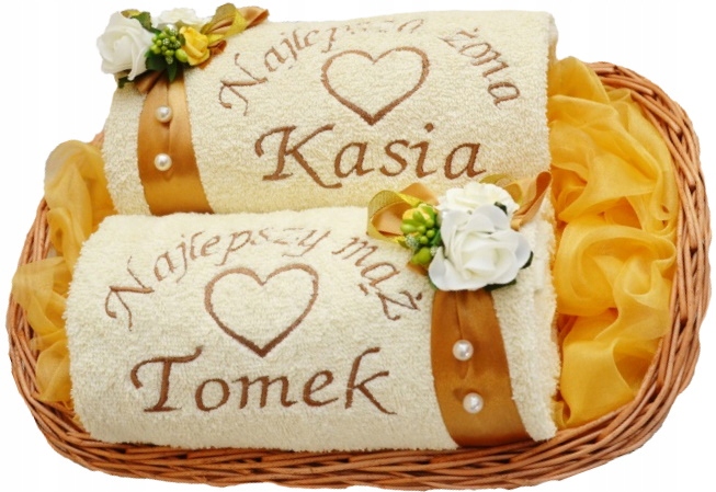 100% Oryginalny Prezent Ręczniki z Haftem w Koszu