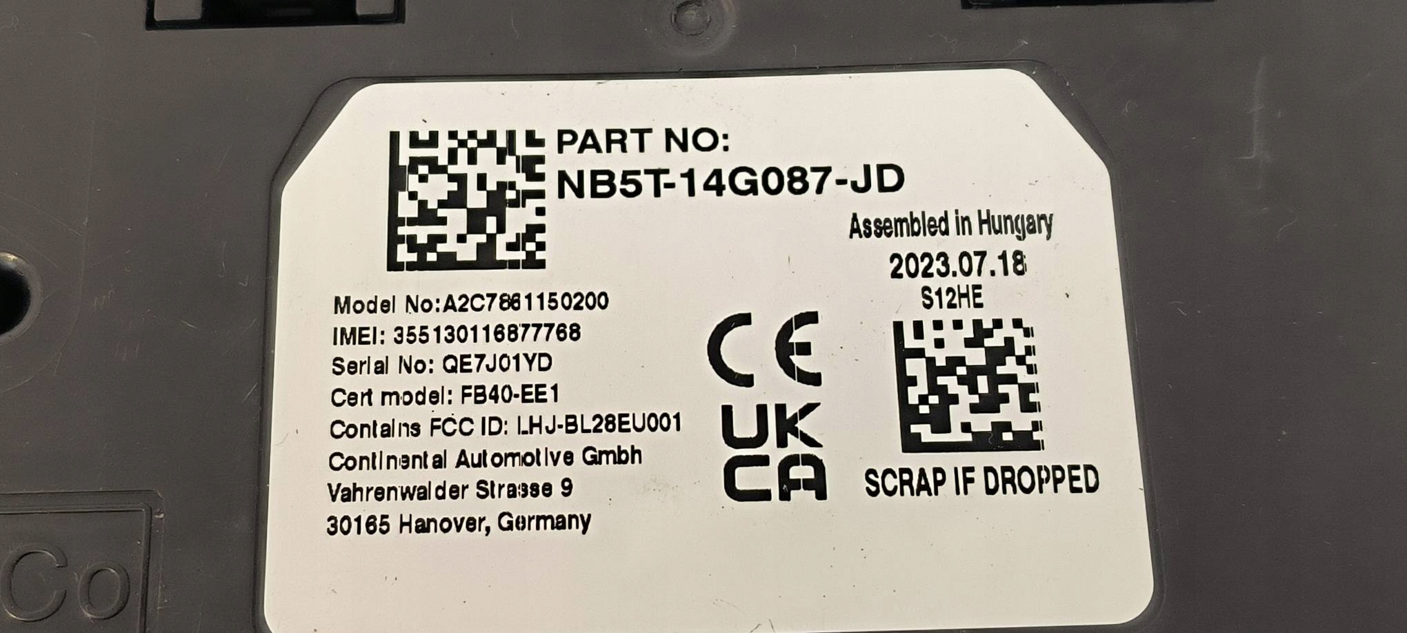module NB5T-14G087-JD FORD PUMA MK2