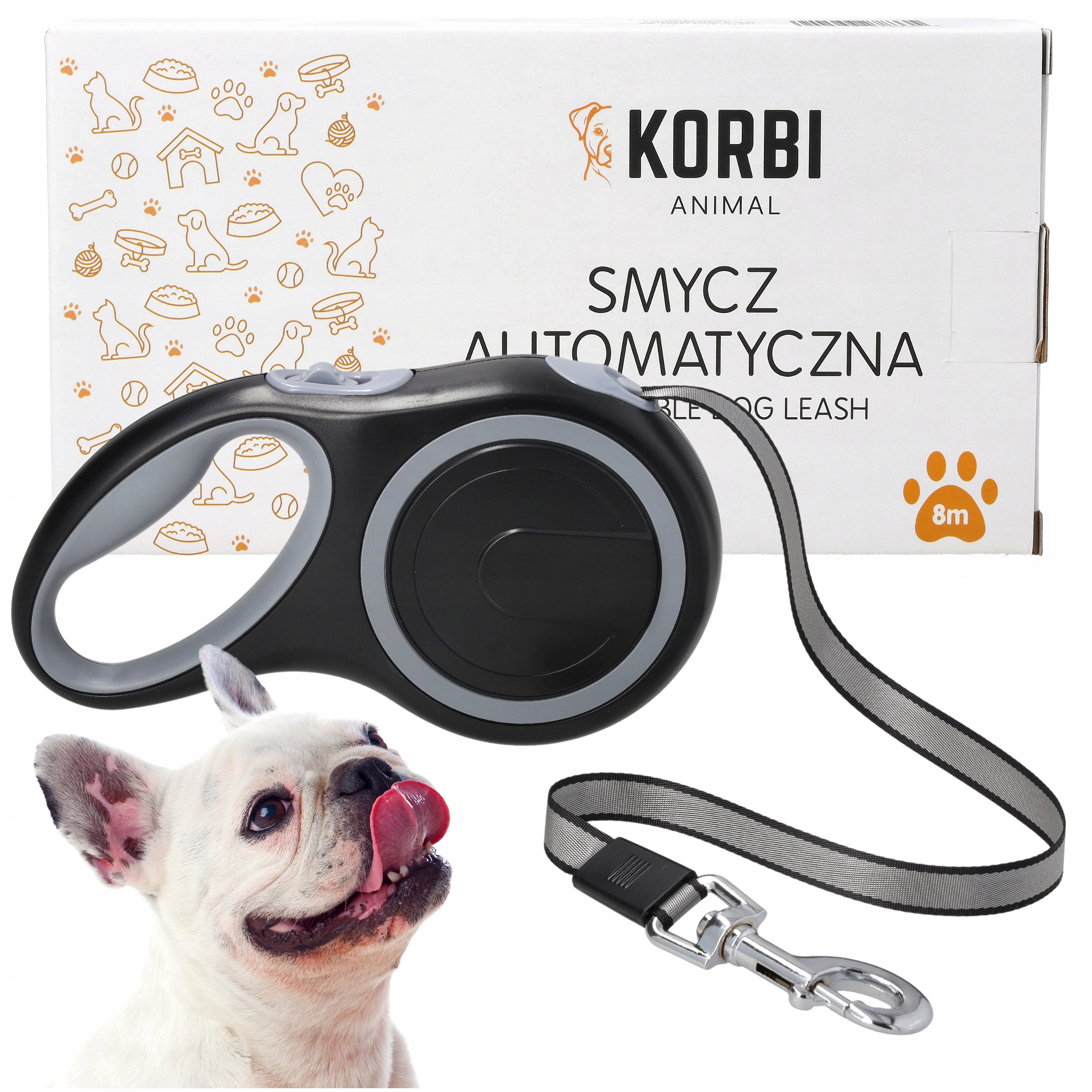 SMYCZ AUTOMATYCZNA DLA PSA TAŚMA Z BLOKADĄ ODBLASKOWA MOCNA ZWIJANA 50KG 8M