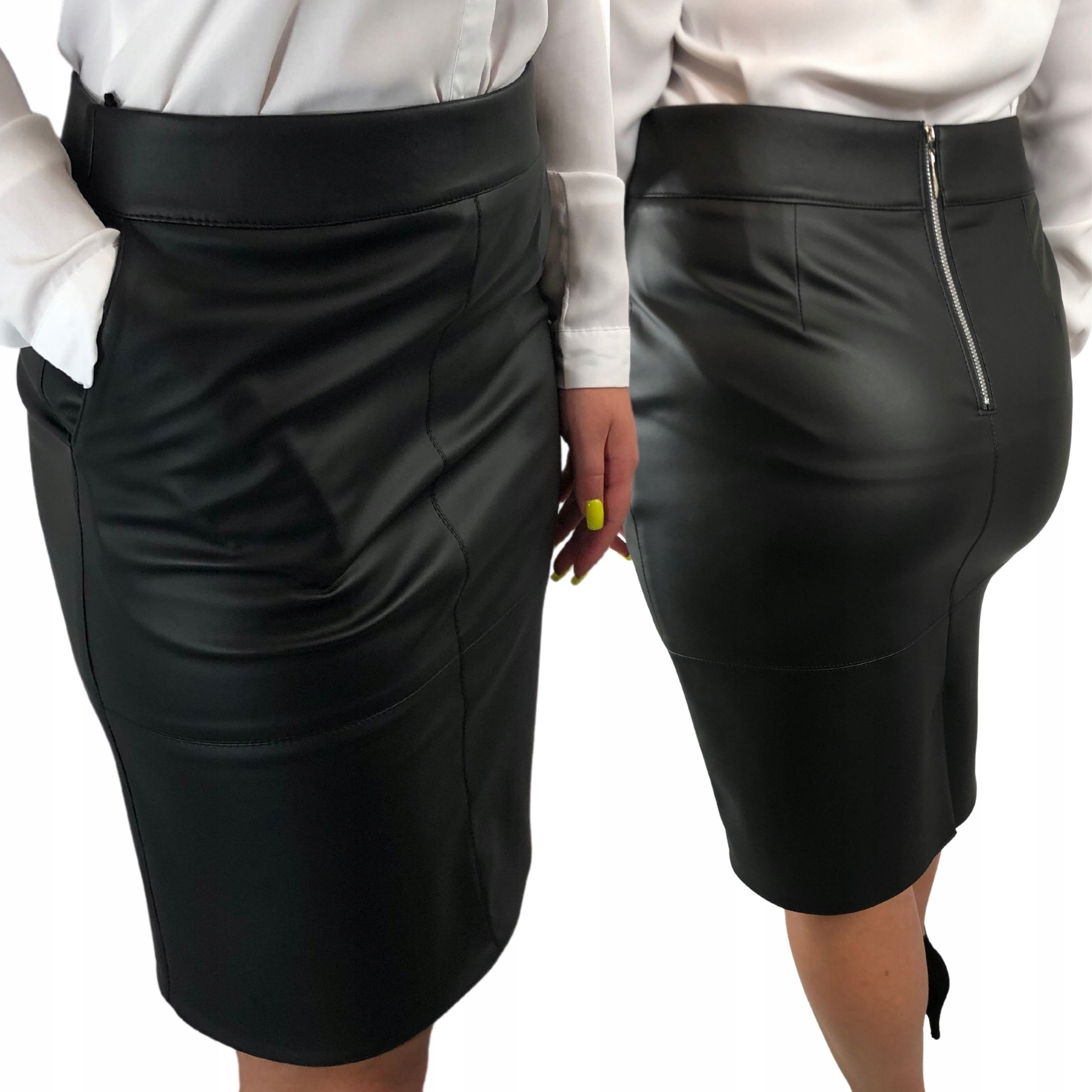 D72 SPÓDNICA EKOSKÓRA Z KIESZENIAMI CZARNA R.48