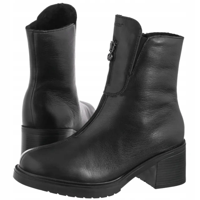 Zateplené Dámské Kožené Boty Kotníkové Boty Rieker Černé Y5255-00 Black