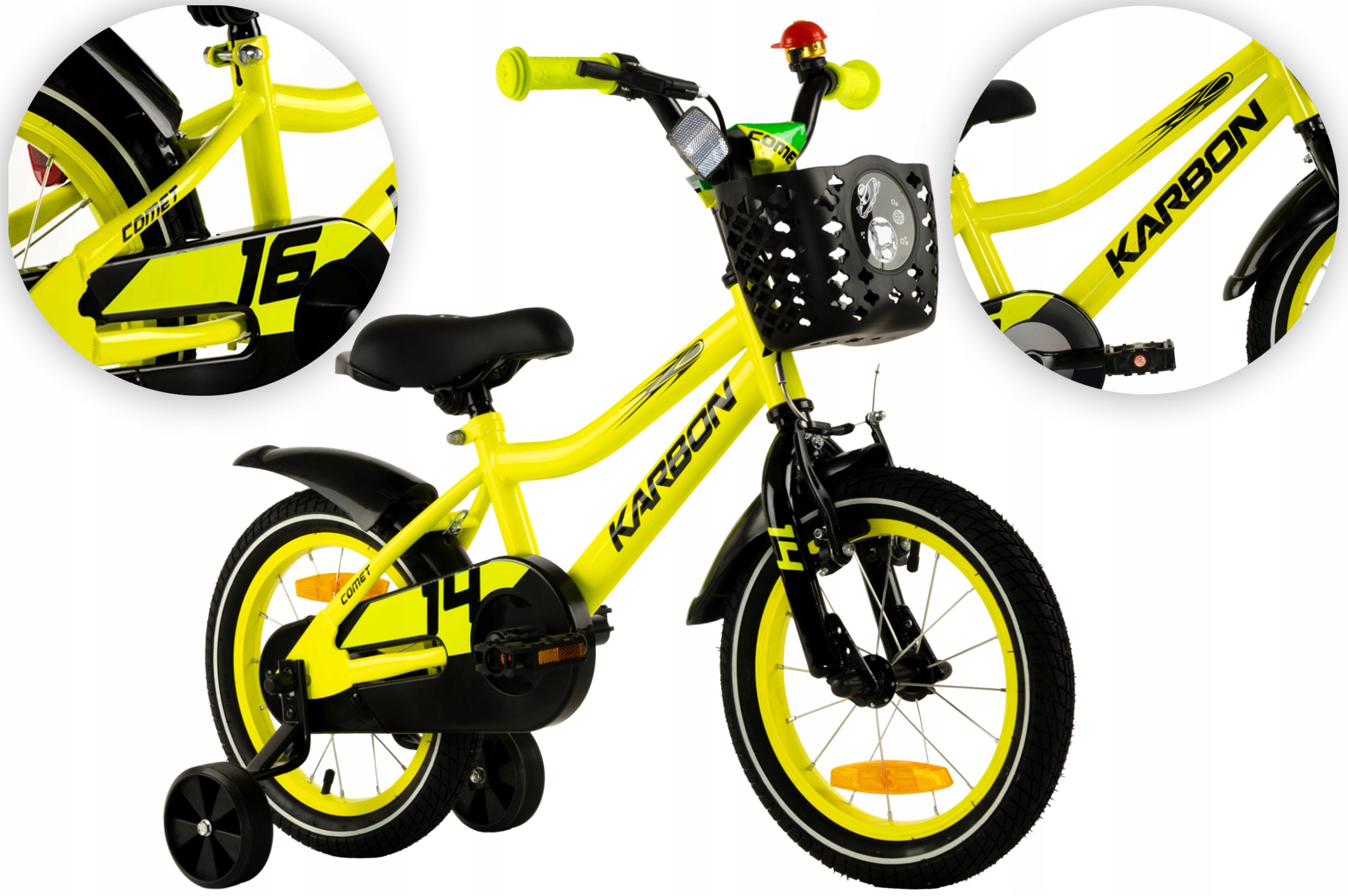 Rower dziecięcy 14" Karbon Comet limonkowy R25