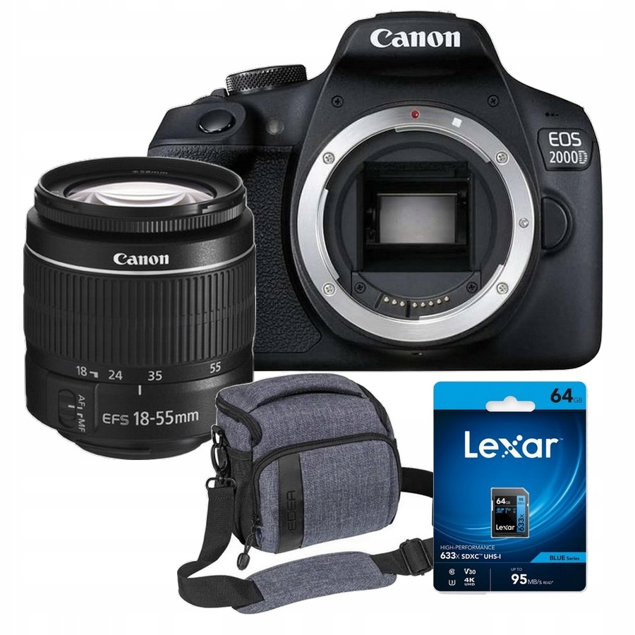 Fotoaparát Canon Eos 2000D 18-55 DC III Taška Pedea Šedá „L“ 64GB Lexar