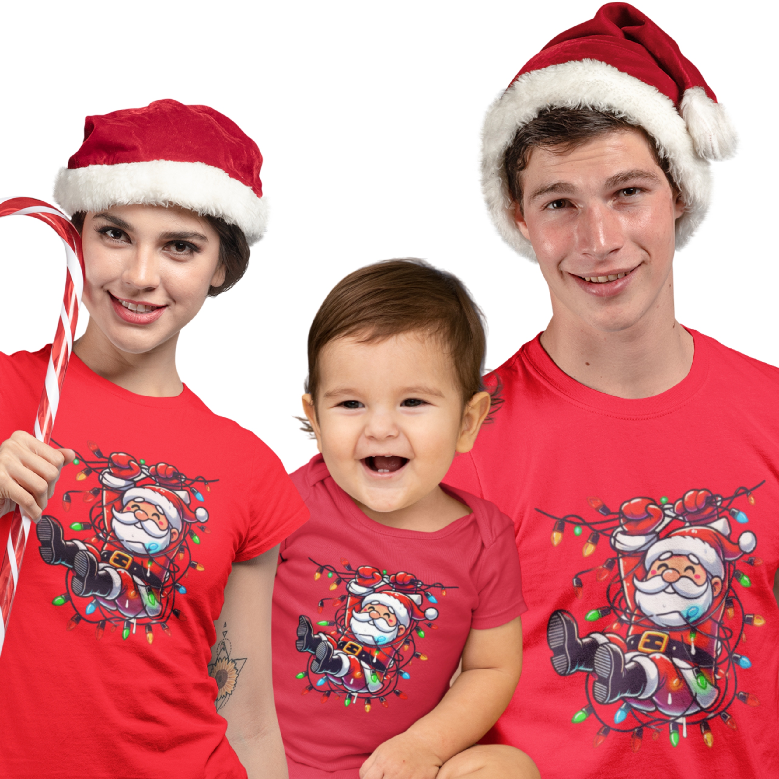 Vánoční rodinný set trička plus body s Mikulášem v lampičkách 5XL