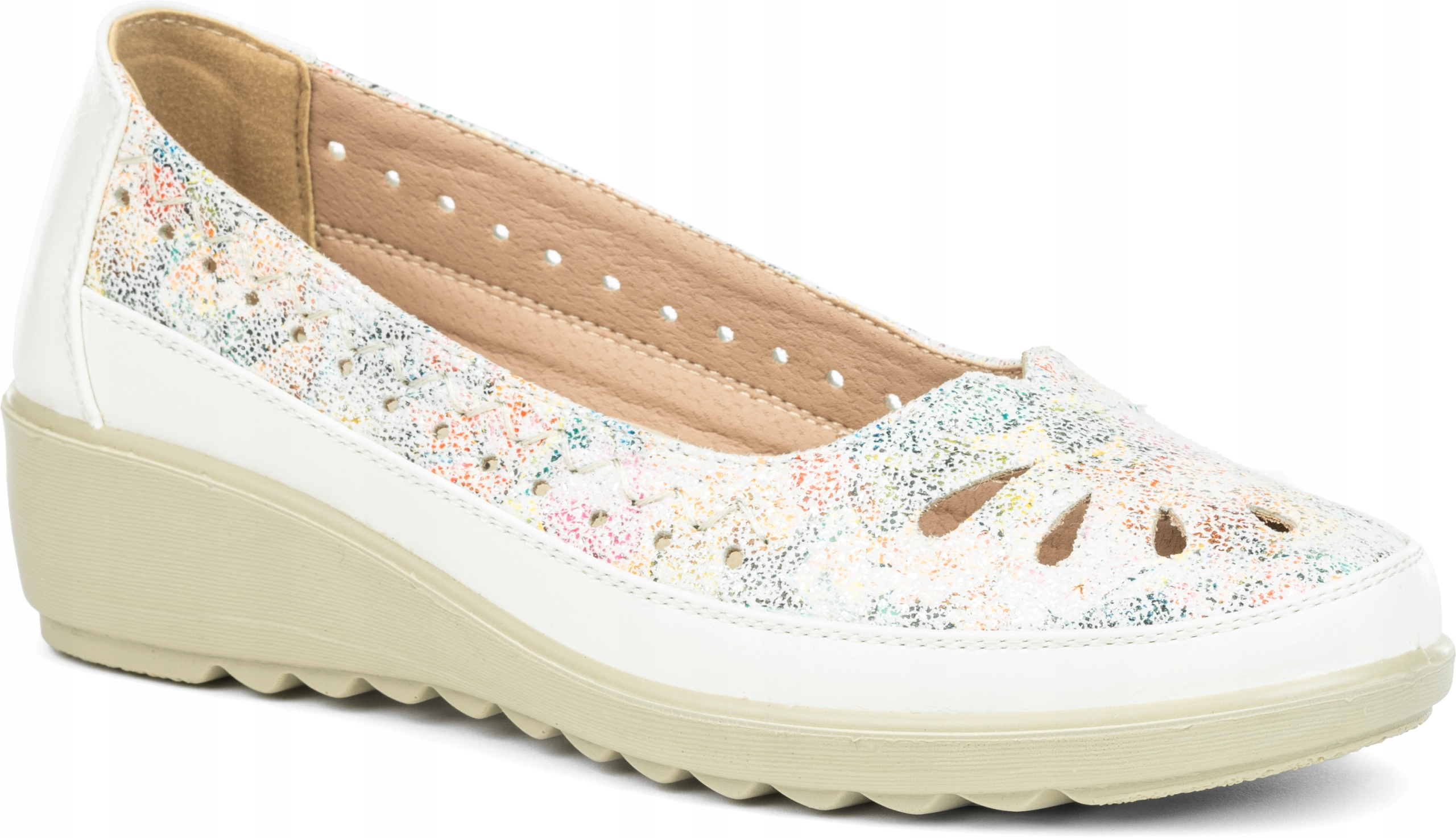 Dámské polobotky na balerínky koturn vč. Kůže bílé multicolor Wojtyłko 40
