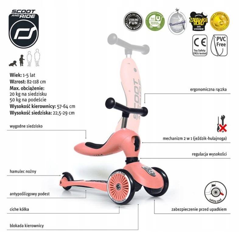 HULAJNOGA SCOOTANDRIDE HIGHWAYKICK PEACH 2w1 Liczba kół 3