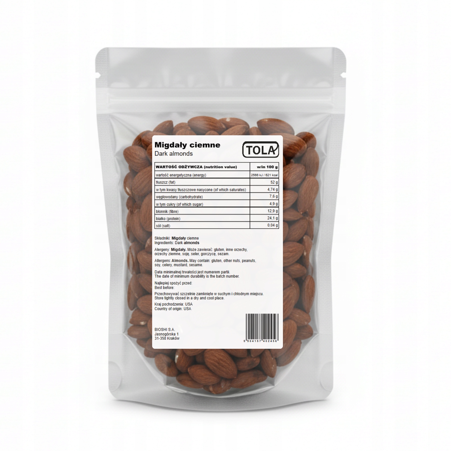 Mandle přírodní tmavé 10 kg bez přísad, vysoká kvalita Tola