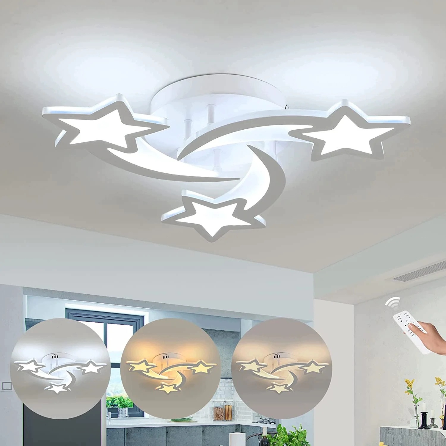 Led stropné svietidlo luster biela hviezda moderný do obývačky s diaľkovým ovládaním 30W