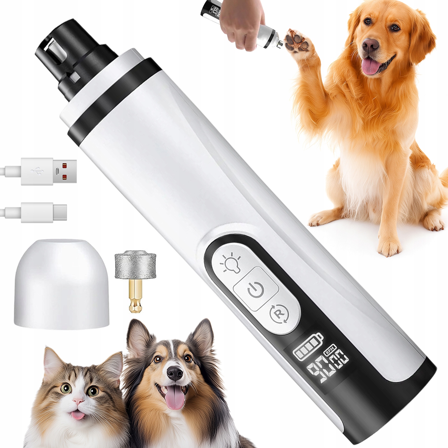 Levně Pilník Na Drápky Psa Kočky Elektrický Bruska Kleštičky Usb 2000MAH 3 Rychlostní Stupeň