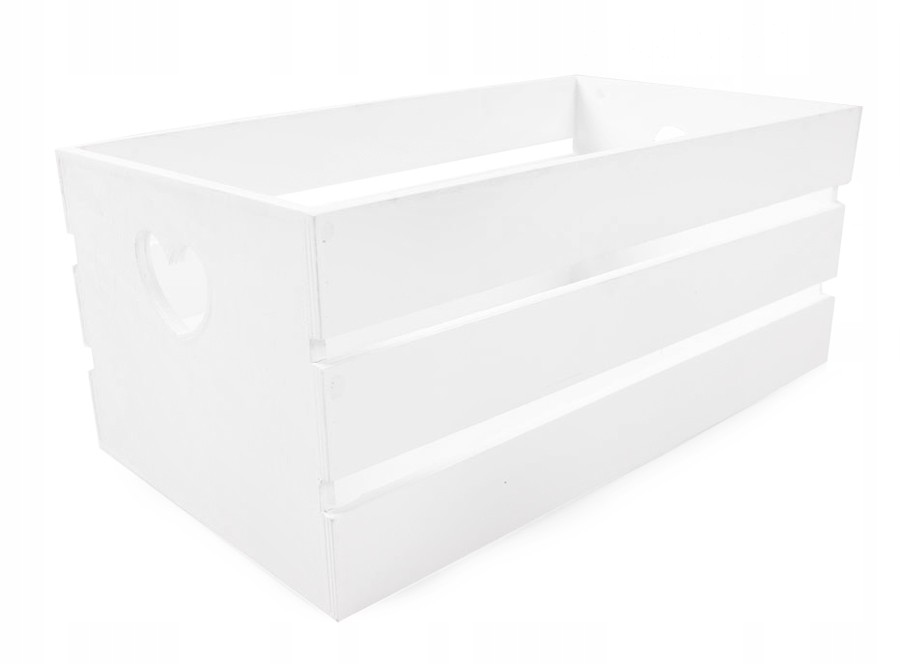 BIAŁA DREWNIANA SKRZYNKA Z WYCIĘTYMI SERCAMI L