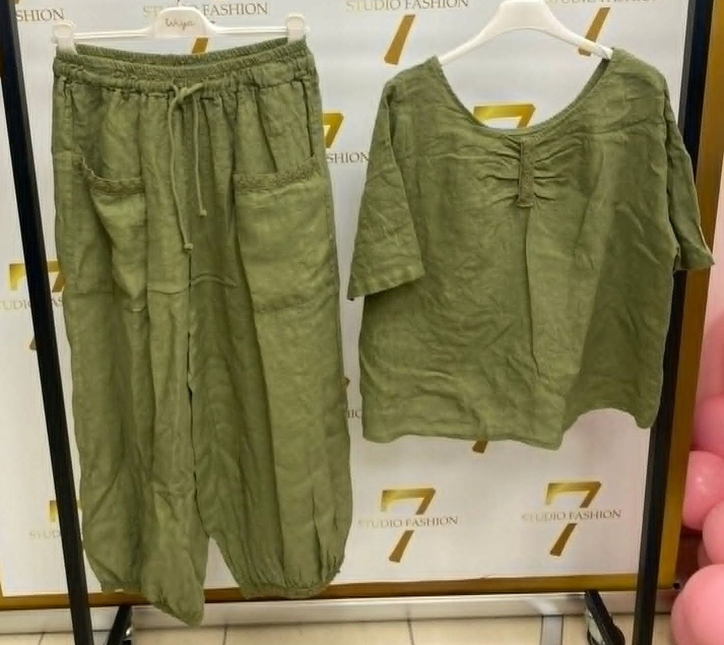 Komplet Len Lniany Wiya zelené kalhoty halenka vel, uni, do 2XL
