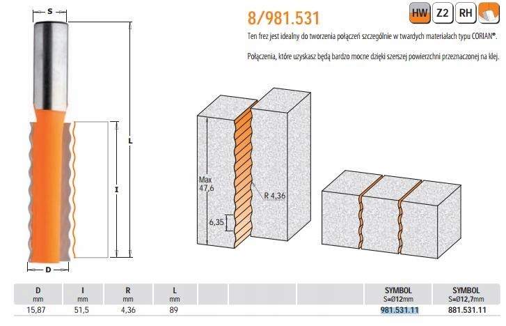 Cmt 981.531.11 Fréza Hm D=15,87 I=51,5 R=4,36 S=12 L=89