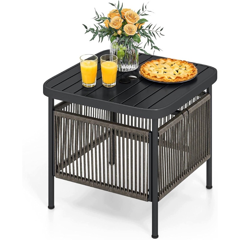 Zahradní stolek VX90495DE-GL, otvor pro slunečník, 56 x 56 x 49 cm, černý