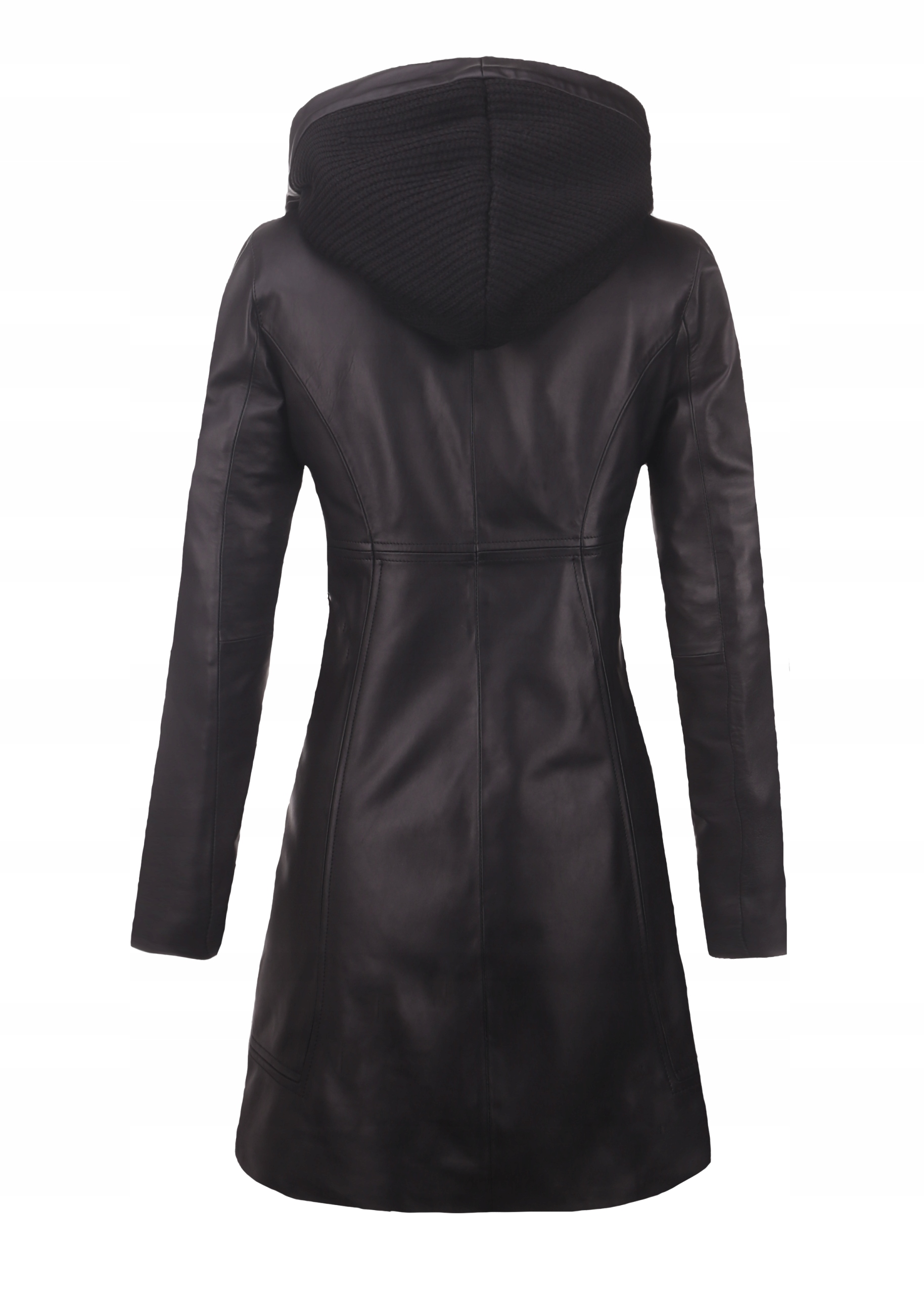 CZARNY SKÓRZANY PŁASZCZ DAMSKI ROMA M/38 Kaptur z kapturem