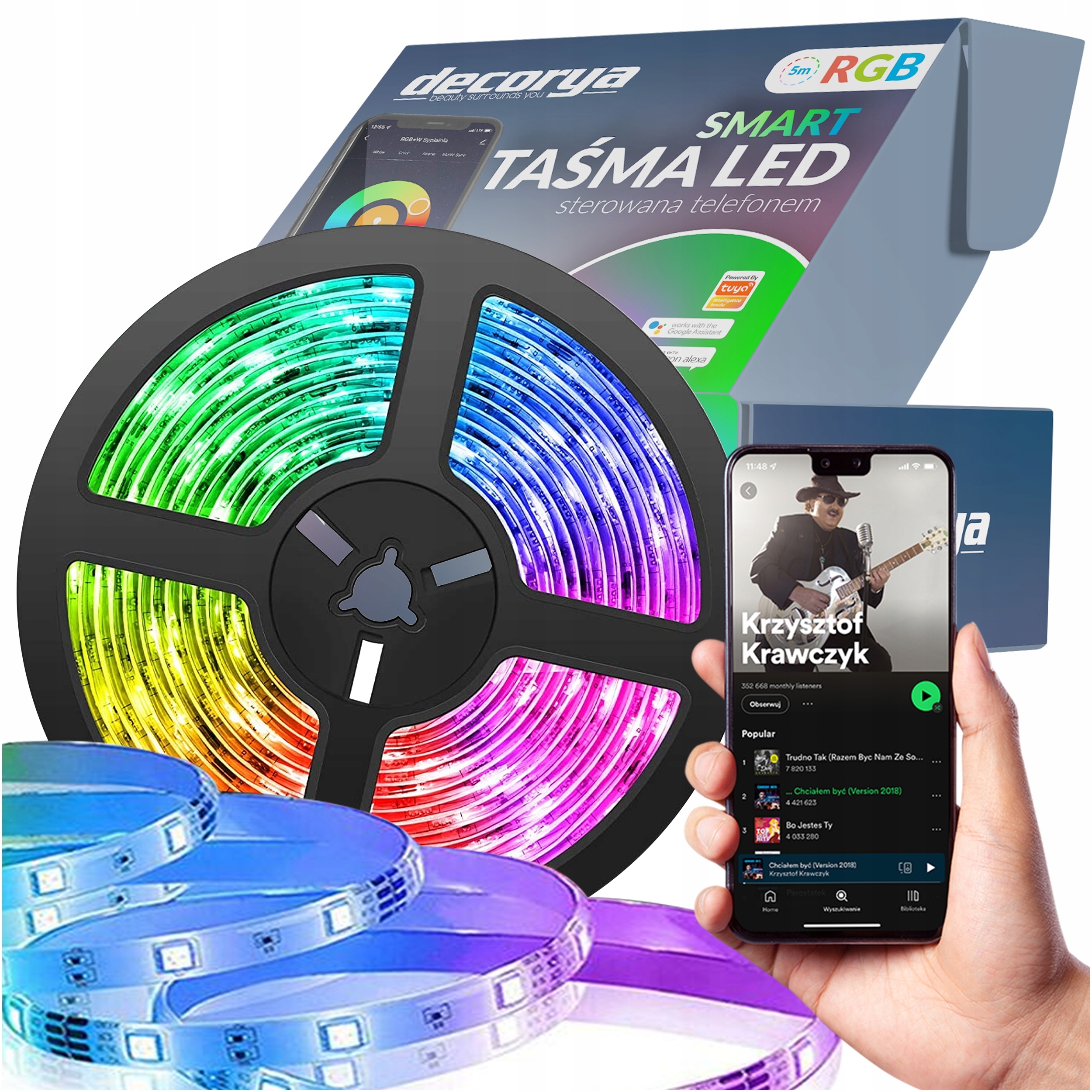 TAŚMA LEDOWA RGB 5M Z PILOTEM WIFI ZASILACZ LED Klasa szczelności IP65