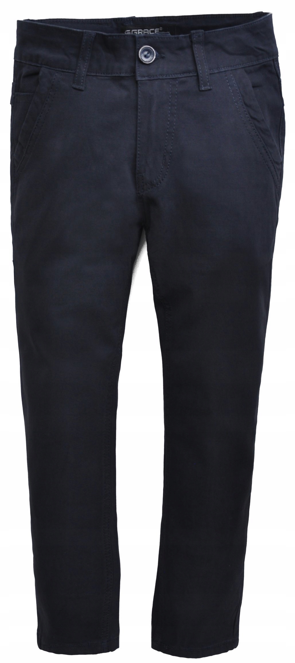 GRACE Wygodne Spodnie granat CHINOSY wizytowe eleganckie (8/9) r 128/134 Wiek dziecka 7 lat +