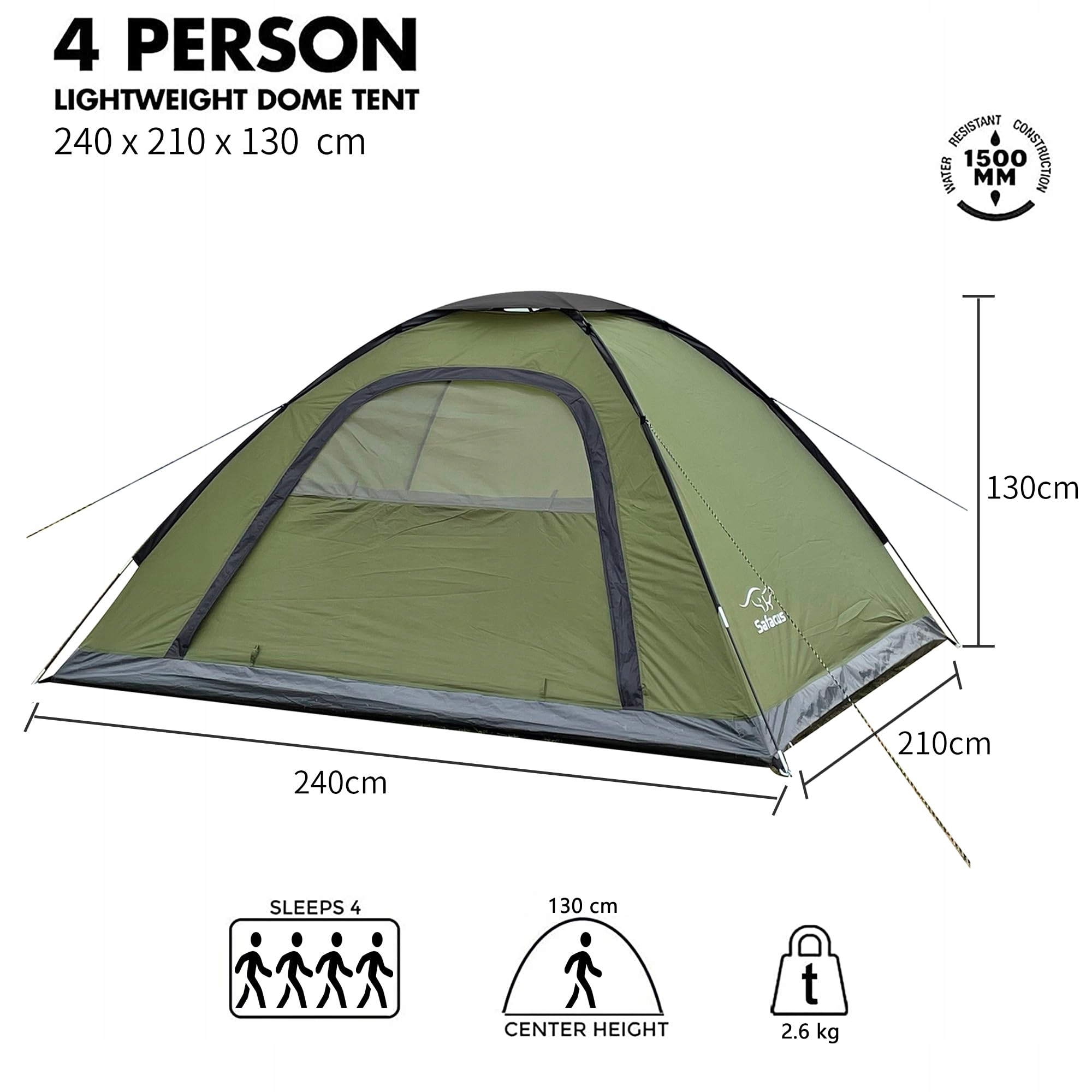 SAFACUS Namiot Kempingowy 3-4 Osobowy Lekki Wodoodporny Kuppelzelt Camping — miniatura 2