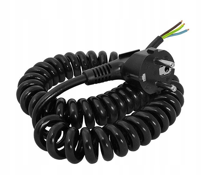 KABEL SIECIOWY 5M 3X1,5 Z WTYCZKĄ CZARNY SPIRALNY